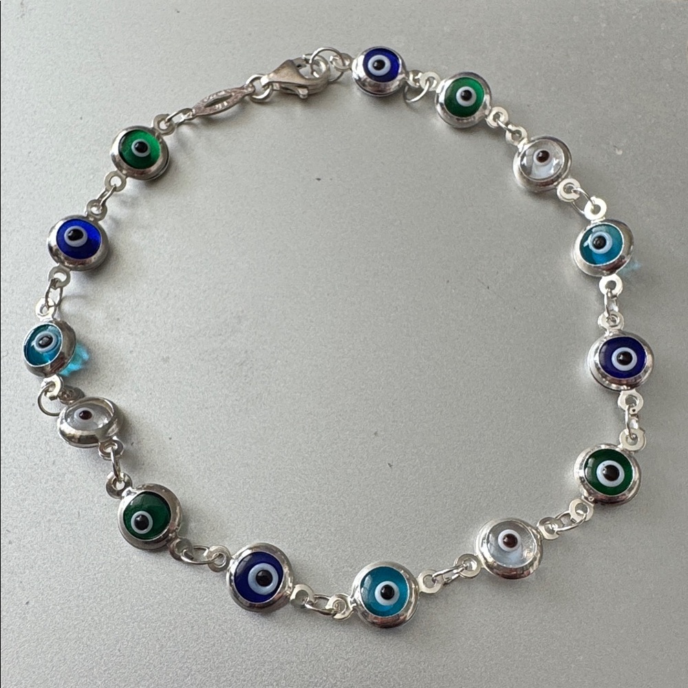 Stella Rose Evil Eye Bracelet Navy Blue Grey Bead Sterling Silver 925 6mm NIB